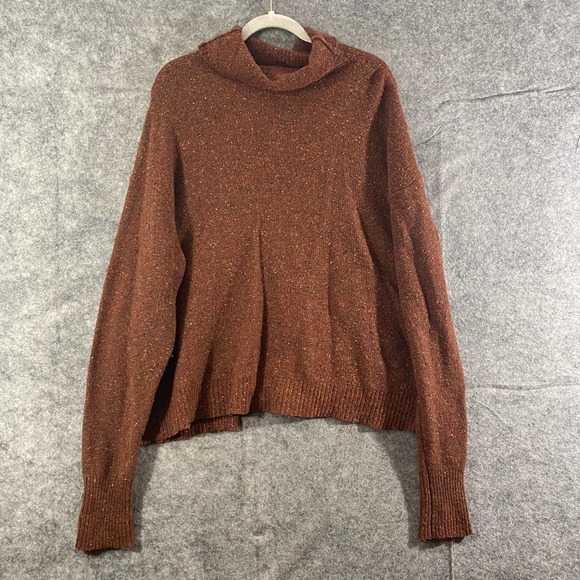 Tibi Sweater Small Terracotta Brown Tweed Knit Oversized Turtleneck Long Sleeve - Picture 2 of 13